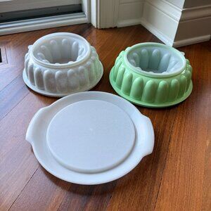 Two (2) Tupperware Jello Rings and Serving Plate